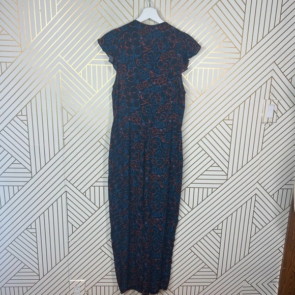 Whistles Outline Floral Jumpsuit Blue Red Button Front Tie Waist Size US 8 - Picture 7 of 11